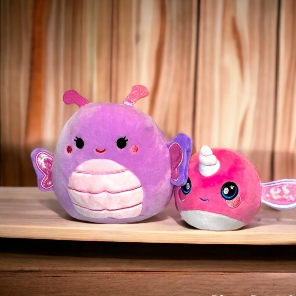 Mini squishmellows pink whale purple butterfly